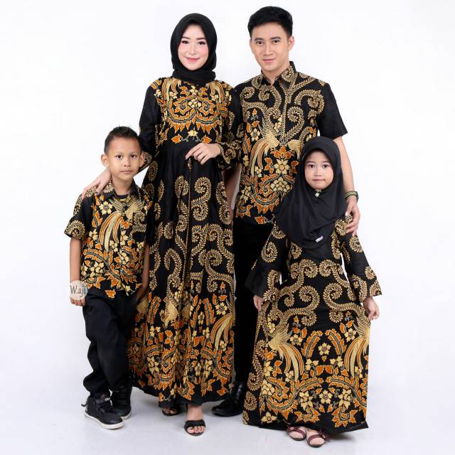 Saroja (079) Couple Keluarga Batik Gamis Batik Katun Premium Motif Padimas Pari Ngadek Emas