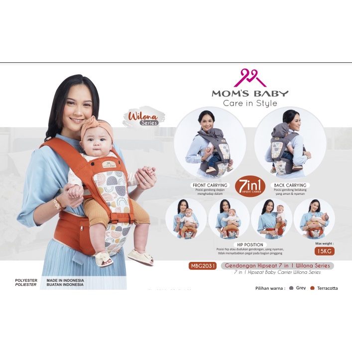 Moms Baby Gendongan Hipseat 7 in 1 Wilona Series - MBG2031 Warna: Teracotta dan Abu