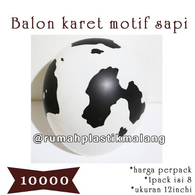Balon Karet Latex Sablon Motif Sapi Cow Hewan Animal Hitam