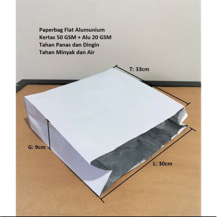 

Paperbag Flat Alumunium Uk. L 30x9x33cm Tahan Panas,Minyak ,Air