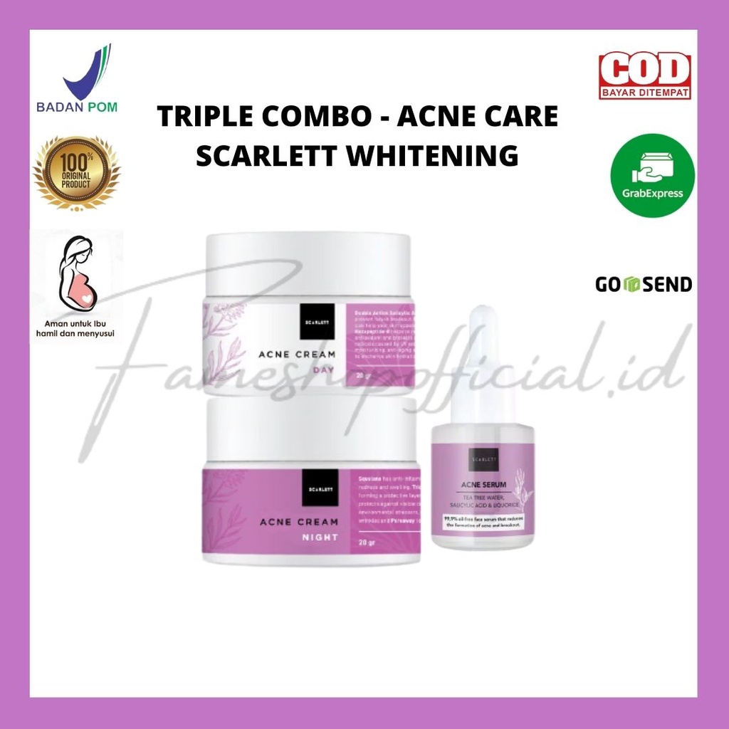 FAMESHOP - TRIPLE COMBO BRIGHTLY &amp; ACNE SCARLETT WHITENING | dengan Cream/facial wash &amp; Toner