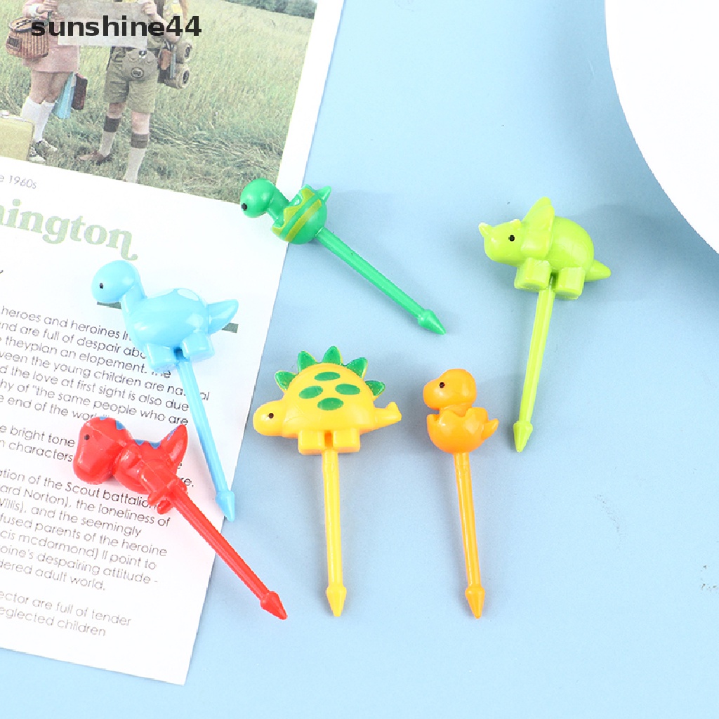 Sunshine 6pcs / set Garpu Buah / Snack Mini Bentuk Dinosaurus Kartun Untuk Anak