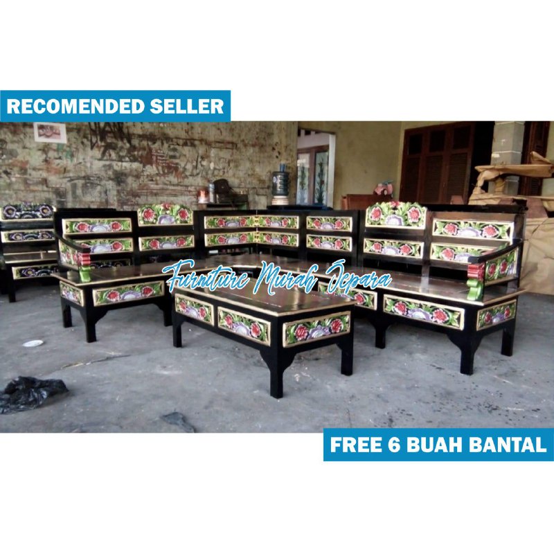 TERMURAH KURSI TAMU JATI KURSI SUDUT MINIMALIS KURSI TAMU MAWAR KAYU + FREE KOTAK TISU TAMU JATI