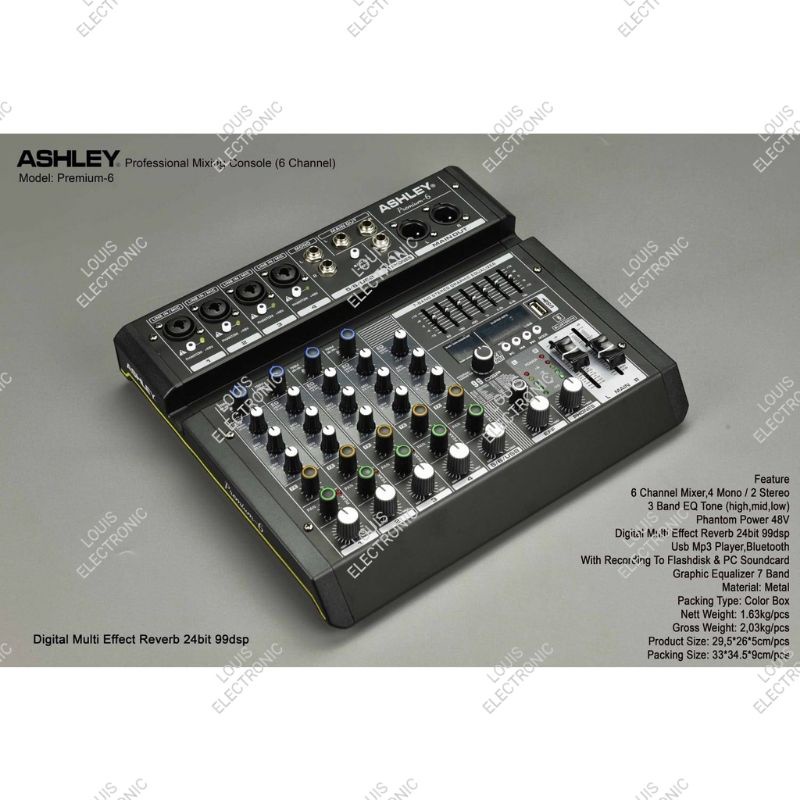 Mixer Audio Ashley Premium 6 ( 6 Channel ) Record Plus Soundcard, Bluetooth ORIGINAL