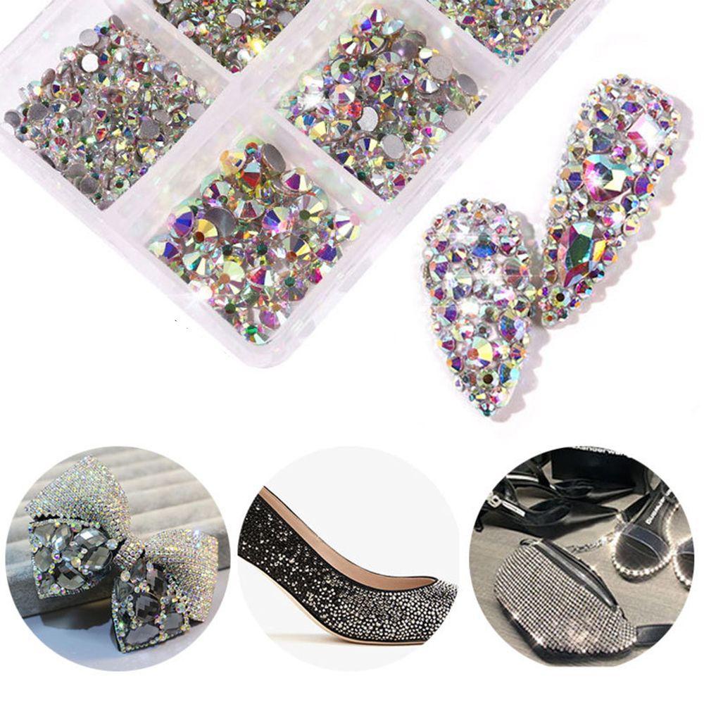 Agustina 3D Kuku Rhinestones 6kisi/kotak Datar Bawah Kaca Kristal Kuku Glitter Perhiasan