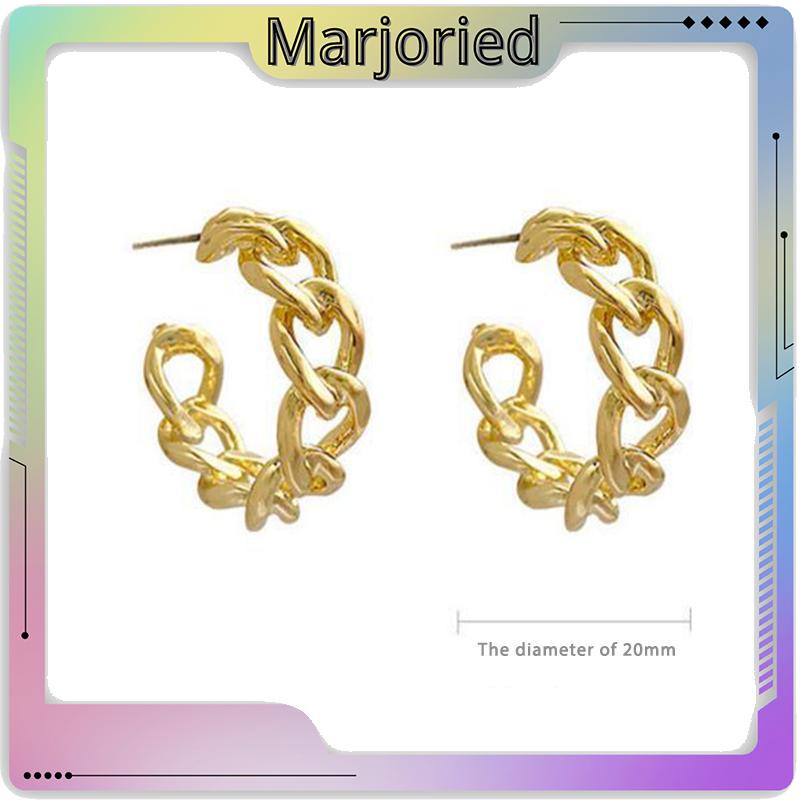 Anting Stud Model Rantai Rongga Bahan Logam Gaya Retro-MJD