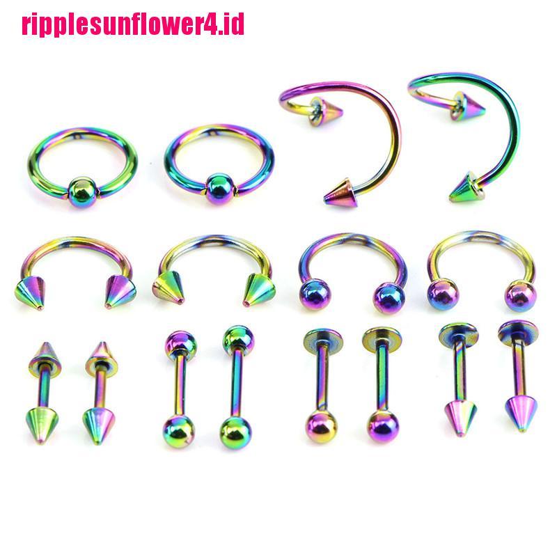 16pcs / set Anting Tindik Alis / Lidah / Perut Bentuk Spiral Bahan Stainless Steel