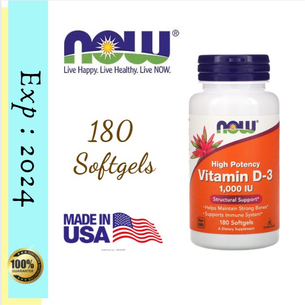 NOW FOODS VITAMIN D3 1000 IU 180 SOFTGELS VIT D-3 K-2 K2 FOOD 1,000 1000IU