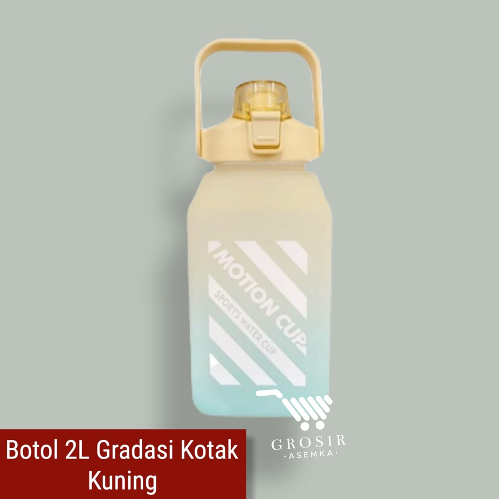 Botol Minum Motivasi 2000 ML 2 Liter Botol Minum Gradasi Sticker 2D &amp; 3D Botol Minum Korea Penanda Waktu Viral