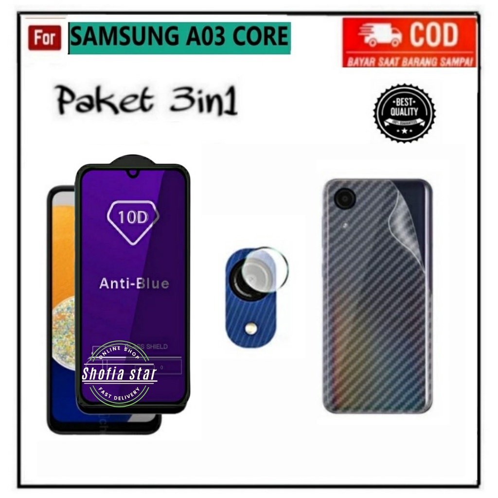 3IN1 TEMPERED GLASS BLUE LIGHT SAMSUNG A03 CORE A03 TG LAYAR ANTI RADIASI KACA FULL COVER