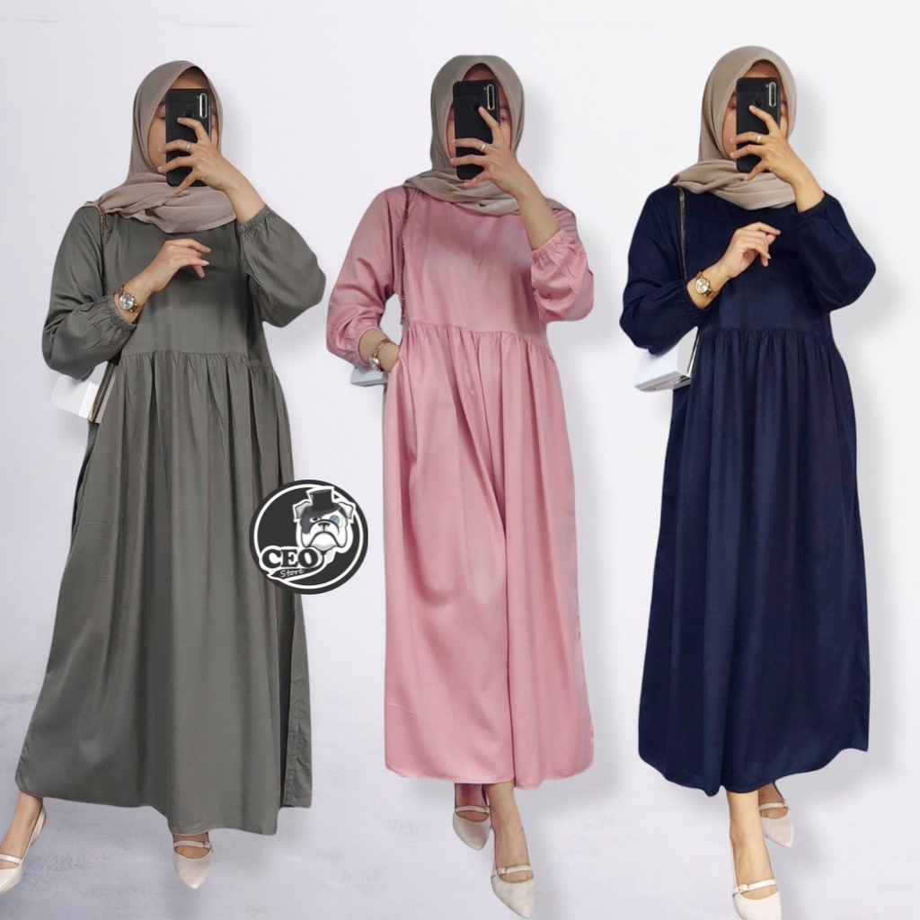 Shafa Midi Dress TERBARU Busui &amp; Non Busui / Midi dress PREMIUM Rayon Twill / DRESS WANITA MUSLIM / GAMIS