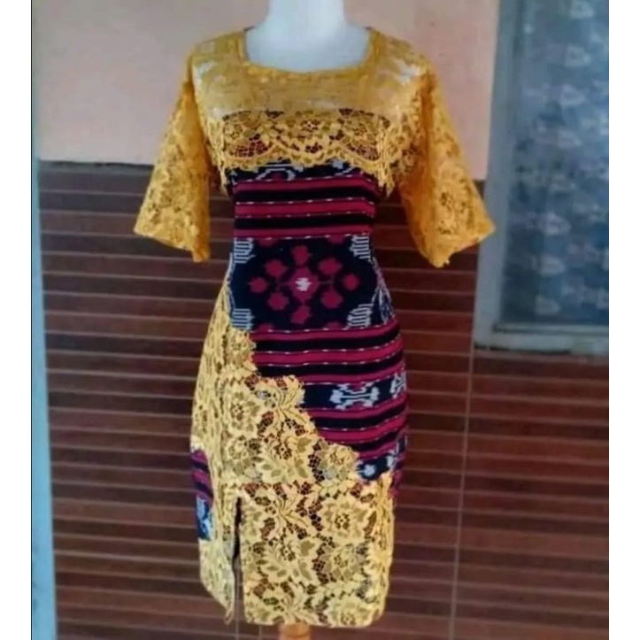 DRESS BROKAT TENUN FASHION TROSO JEPARA, DRESS CASUAL BROKAT TENUN ETNIK JEPARA, DRESS TENUN KOMBINA