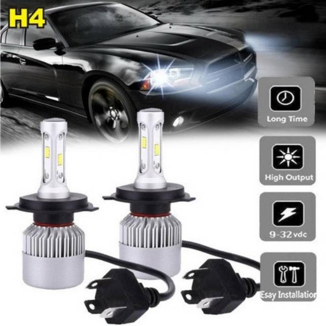 2Pcs Lampu Mobil Headlamp H4 Cree COB LED Putih Terang