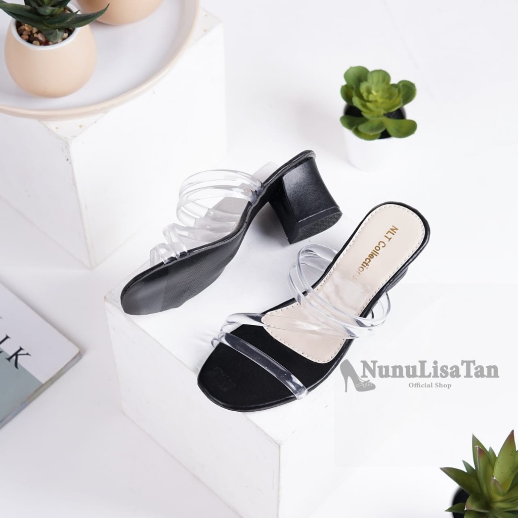 NunuLisaTan - High Heels Wanita Hak 5cm  hitam cream