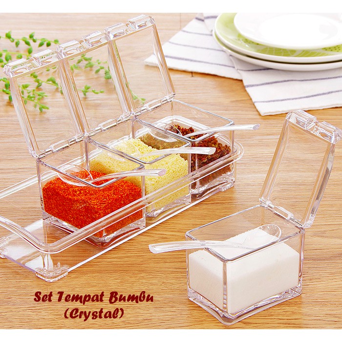 

4 Sekat Tempat Bumbu Kristal Kotak Bumbu Wadah Bumbu Seasoning Box