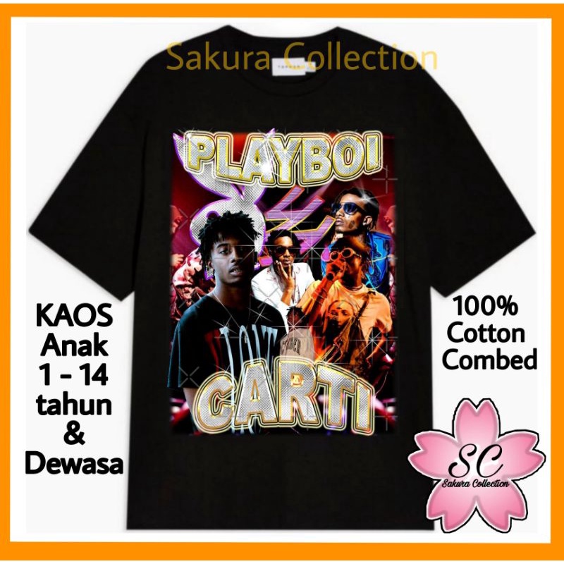 Kaos baju vintage PLAYBOY CARTI logo tulisan kaus  tshirt BEST SELLER oversize vintage rap tee pakaian murah terlaris pria wanita t-shirt hitam putih katun combed cotton 30s 24s oversize lokal S M L XL XXL 2XL XXXL 3XL