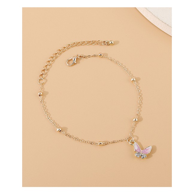 LRC Gelang Kaki Fashion Golden Dripping Butterfly Diamond Heart Alloy Y64463