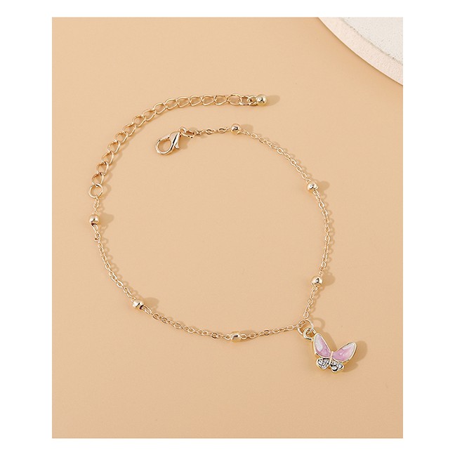 LRC Gelang Kaki Fashion Golden Dripping Butterfly Diamond Heart Alloy Y64463