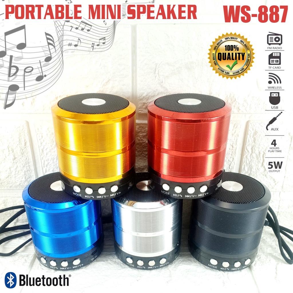 Speaker Bluetooth WS-887 PORTABLE Wireless Speker Mini Music Box WS887 STEREO SUPER BASS