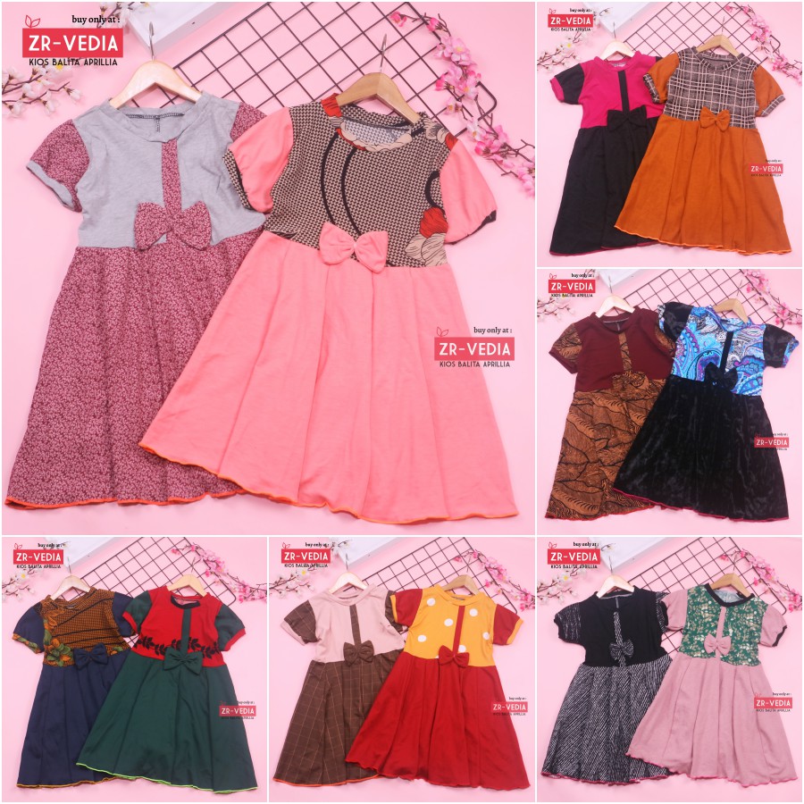 Dress Anak Jasmine uk 5-6 Tahun / Dres Anak Perempuan Lengan Murah Gaun Pesta Pita Motif Polos Adem