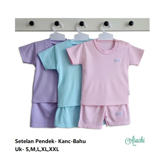 1 SETEL ARUCHI Setelan Baju Pendek Anak Warna Polos