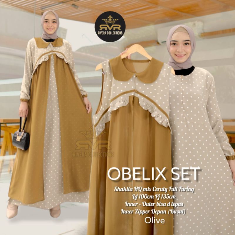 Gamis terbaru Setelan Shakila HQ Import Ceruty Babydoll Ziper Depan Obelix Set