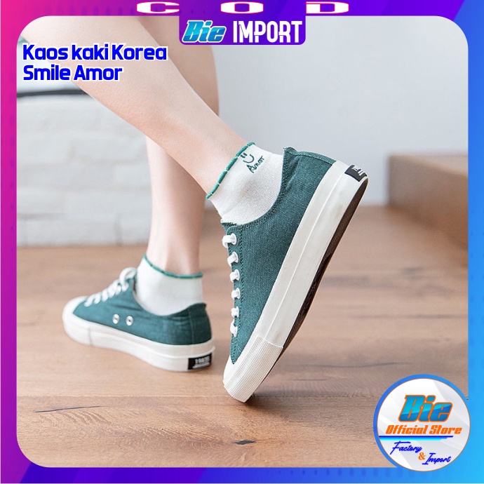 Kaos Kaki Korea Wanita Motif Smile Amor Impor Best Seller