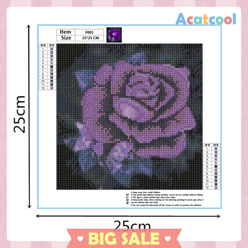 5D DIY Full Drill Square Diamond Painting Purple Rose Cross Stitch Mosaic