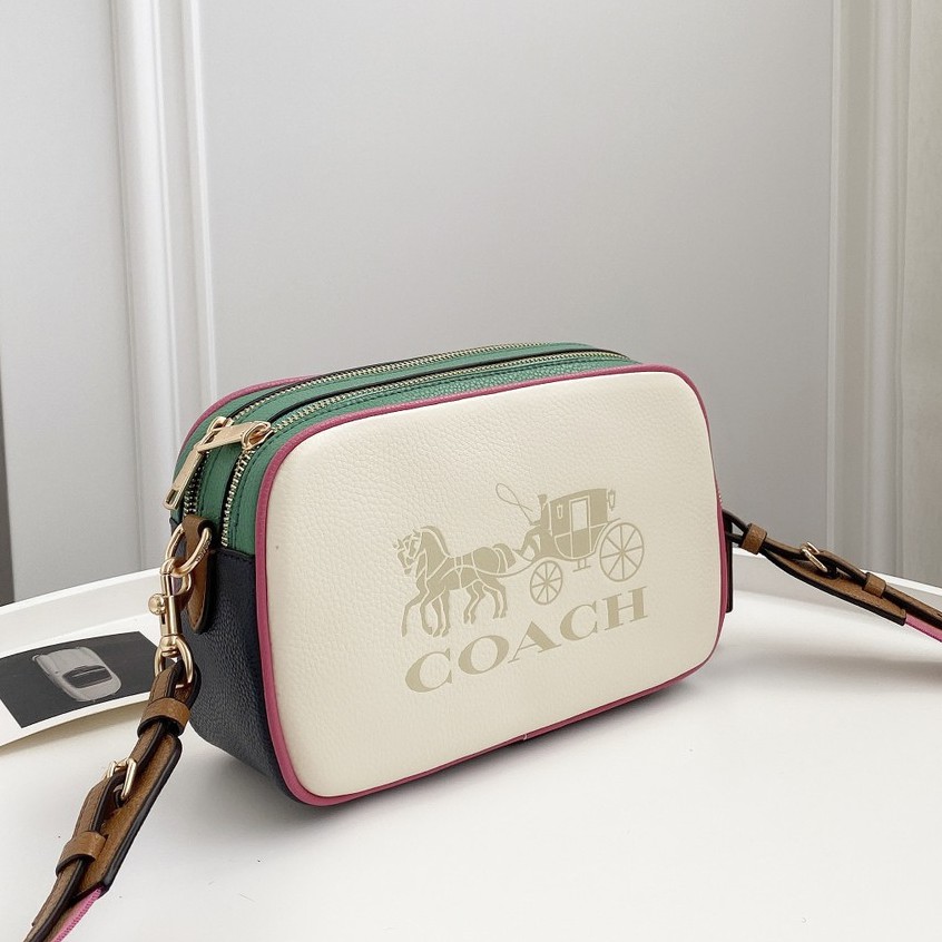 COACH 72704 Tas Fashion Baru Ritsleting Ganda Tali Bahu Panjang Tas Selempang Persegi/Tas Bahu