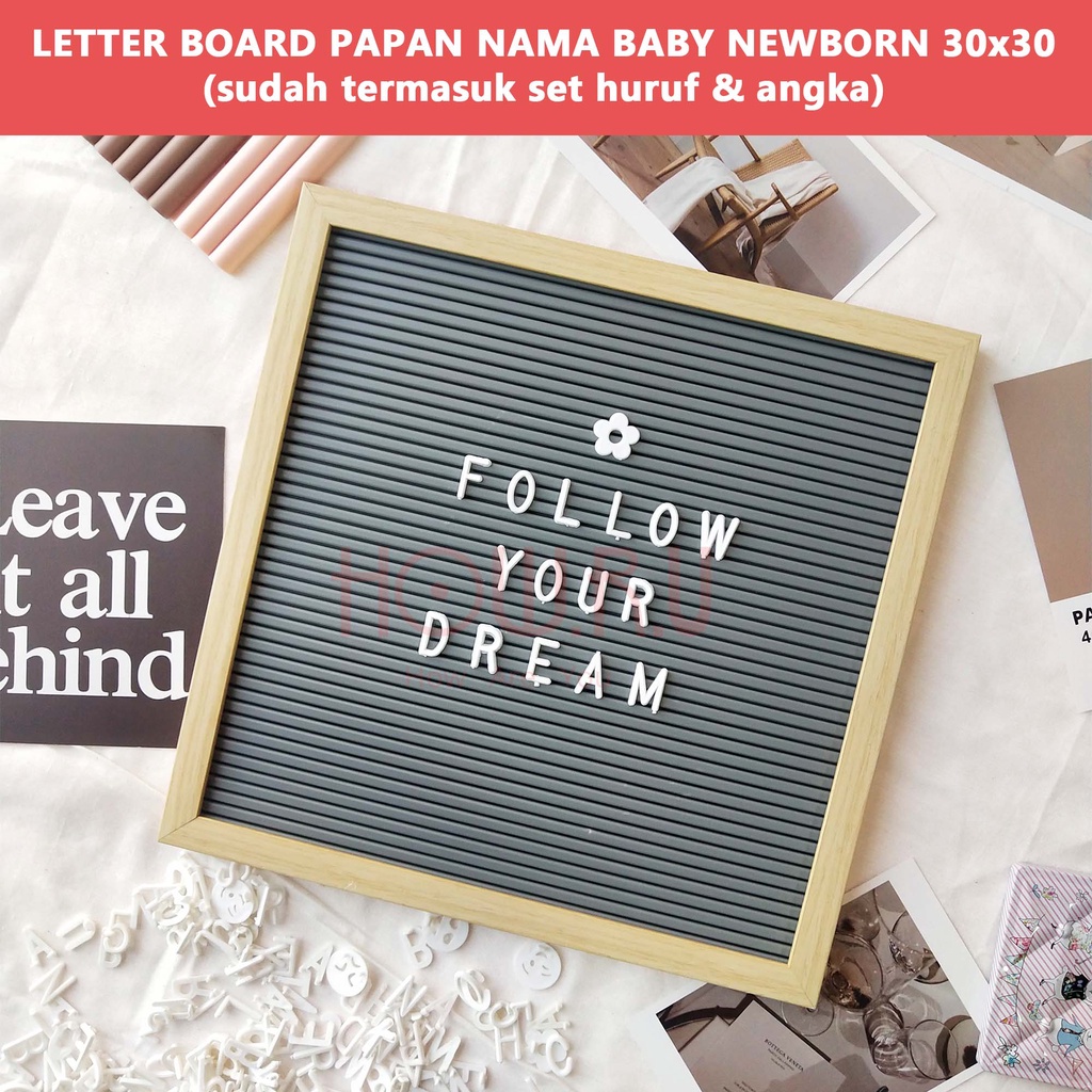 HOW.R.U GROSIR | Letter Board 30x30 cm Papan Nama Baby Newborn Viral sudah termasuk Huruf