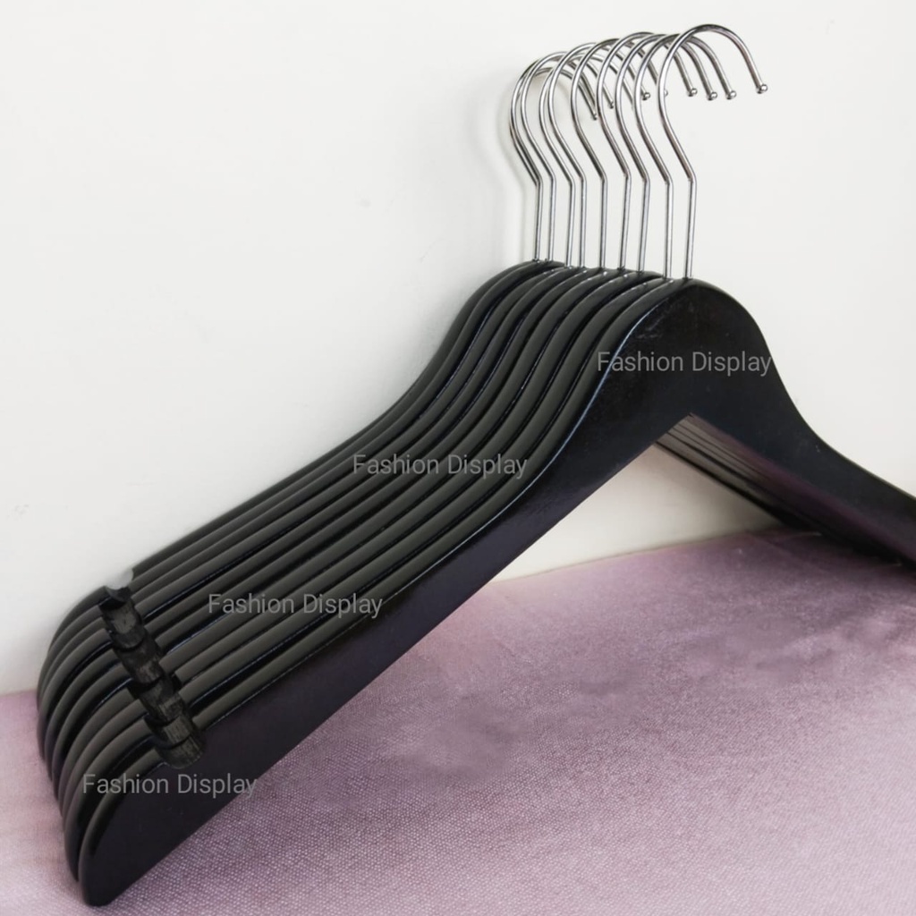 Hanger Kayu Dewasa Warna Hitam Gantungan Baju Display Pakaian Rak Display Pakaian Hanger Distro - BH