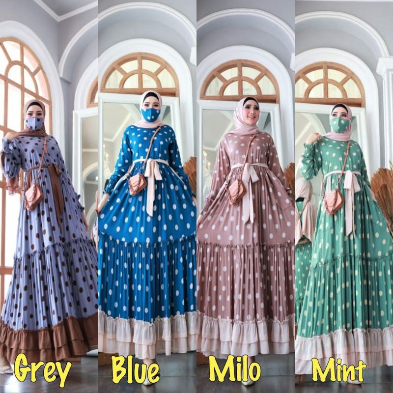 gamis rayon / NADYA 2 by oriGLAMZ + FREE MASKER / gamis glz / gamis rayon / gamis polkadot / dress