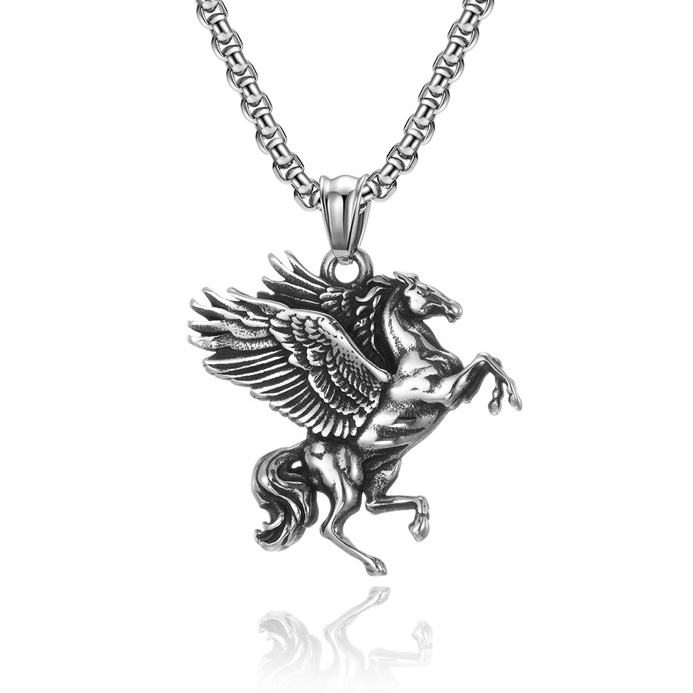 Kalung Liontin unicorn Bahan titanium steel Gaya Retro hipster Untuk Pria Dan Wanita