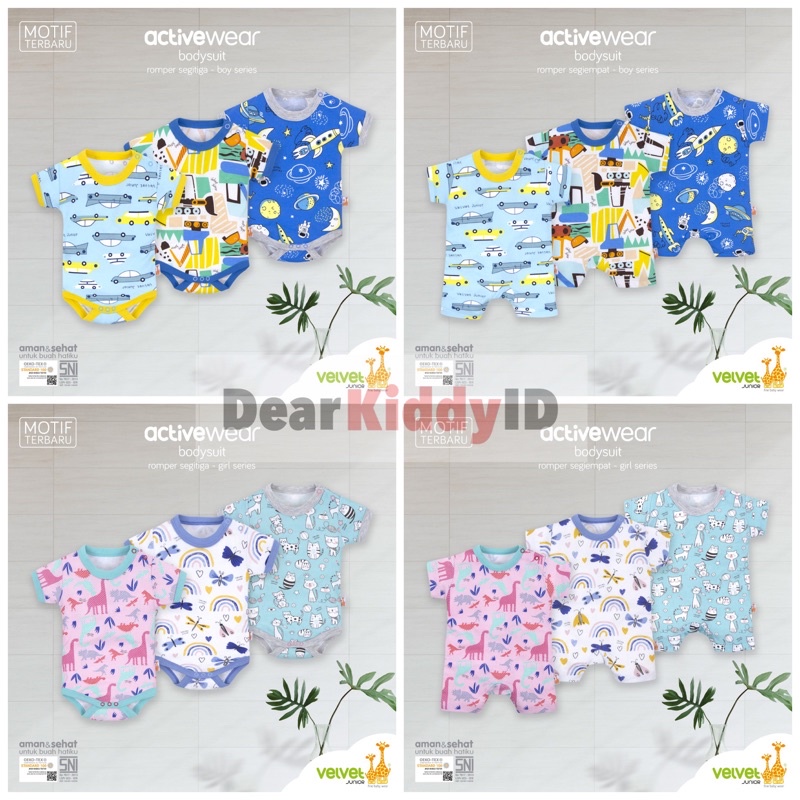 Velvet PREMIUM ACTIVEWEAR Bodysuit JUMPER Kodok SEGITIGA / SEGIEMPAT / Baju Romper Bayi (3pcs/Pack)