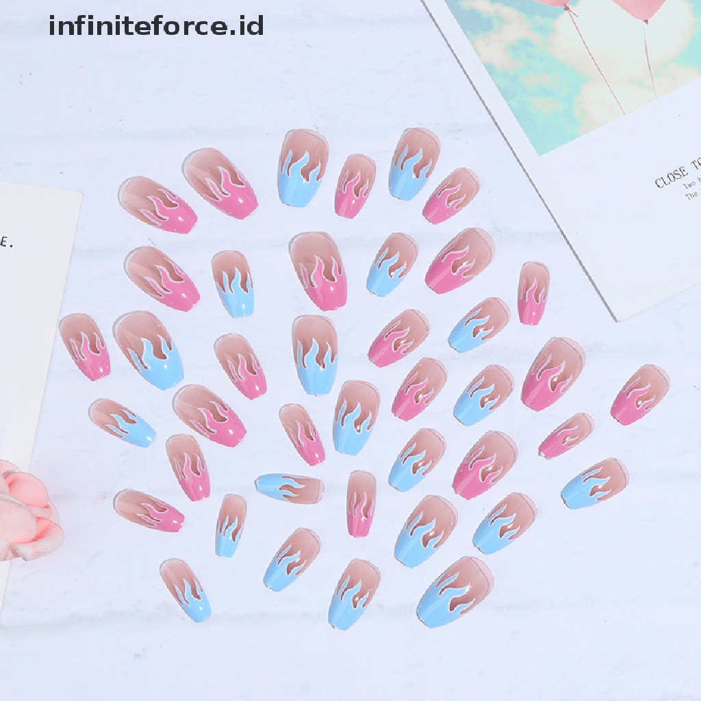 Infiniteforce.id Kuku Palsu Full Cover Motif Api Untuk Manicure