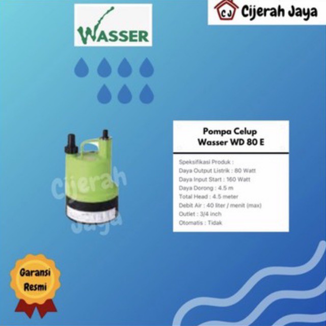 WASSER Pompa Celup WD 80E Pompa Celup 80Watt / WASSER WD80E WD 80 E Pompa Celup Air Bersih