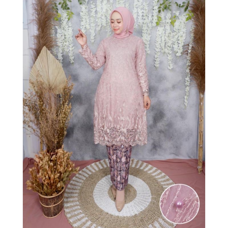 (cod)Stelan Kebaya Tunik Tulle - Kebaya modern -Kebaya tunik Tulle premium - kebaya kekinian -Kebaya best seller