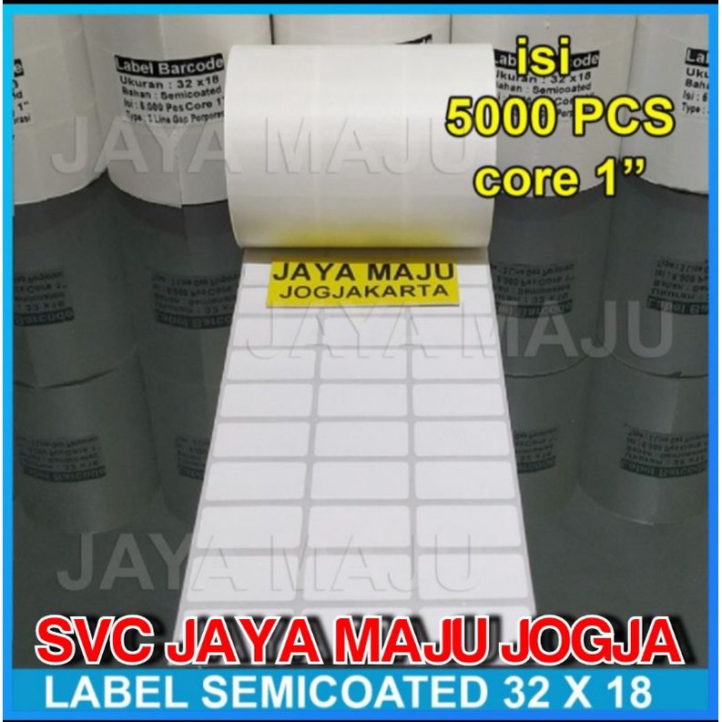 

32 X 18 SEMICOATED GAP - 3 LINE - FACE IN - ISI 5.000 PCS || CORE 1" || LABEL BARCODE PAKAI RIBBON THERMAL TRANSFER STIKER LABEL AKSESORIS BAJU DISTRO FASHION GARMEN SPAREPART SUPERMARKET SWALAYAN TOKO || 32X18 LABEL SEMICOAT GAP - 5000 PCS