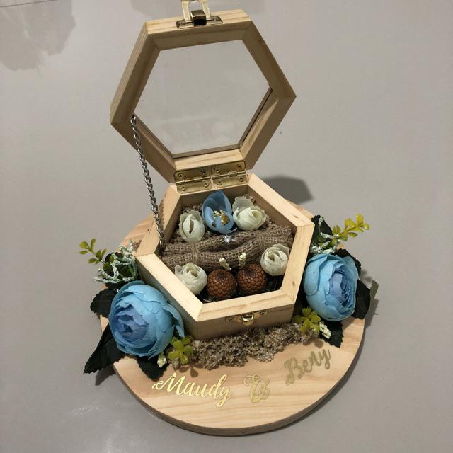 Ready Stock! Ring Bearer, Ring Box, Kotak Cincin, Seserahan -  Rustic Dengan Nama.