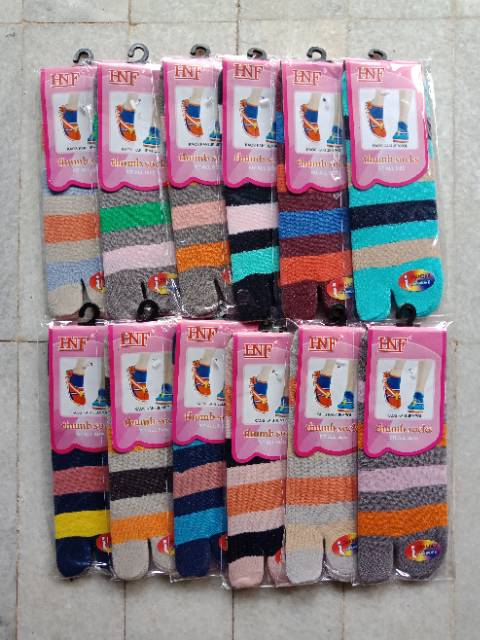 Kaos kaki jempol polos warna belang strip mata kaki