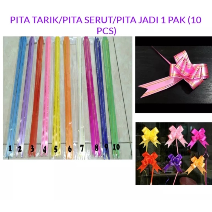 

1 Pak Isi 10 Pcs Pita Hiasan Parcel / Pita Tarik / Pita Kado / Pita Jadi