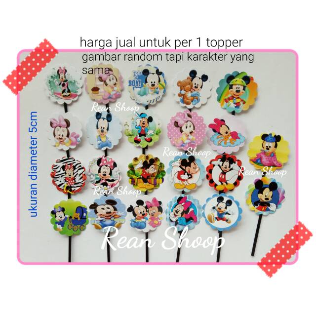 Topper toper toppers hiasan tusukan kue cup cake tart ulang tahun karakter mickey minnie mouse