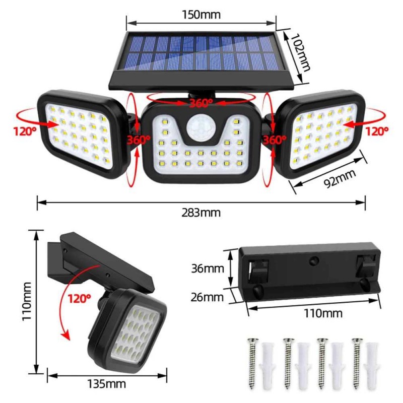 Lampu Solar 74 LED Dinding Taman Jalan Outdoor Sensor Gerak Waterproof