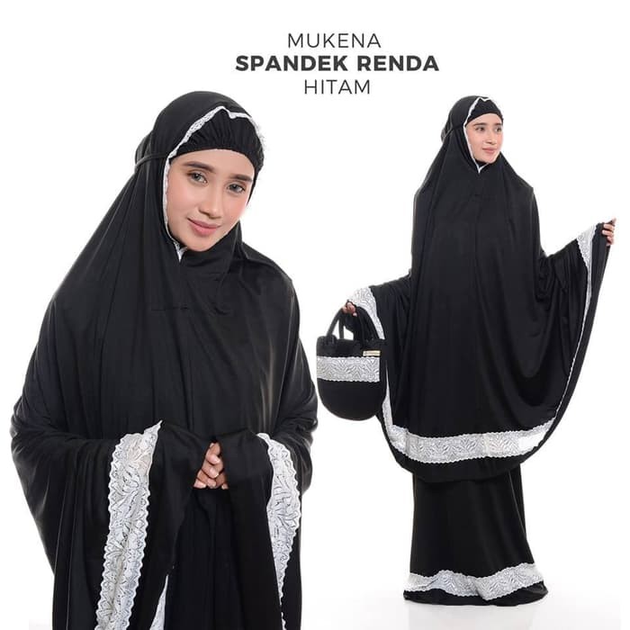 Mukena Cantik MUKENA DEWASA SPANDEK RENDA HITAM