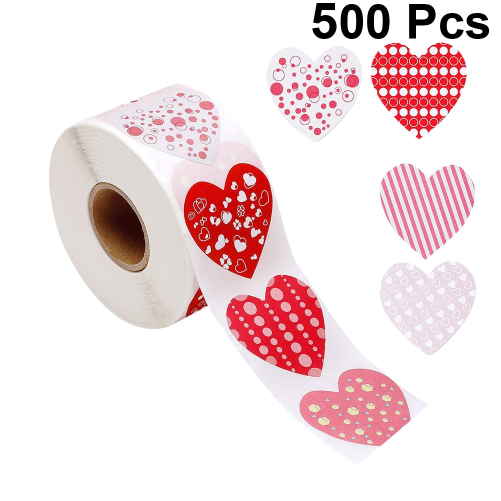 500pcs / Roll Stiker Bentuk Hati Dengan Perekat Untuk Dekorasi Hadiah Hari Valentine