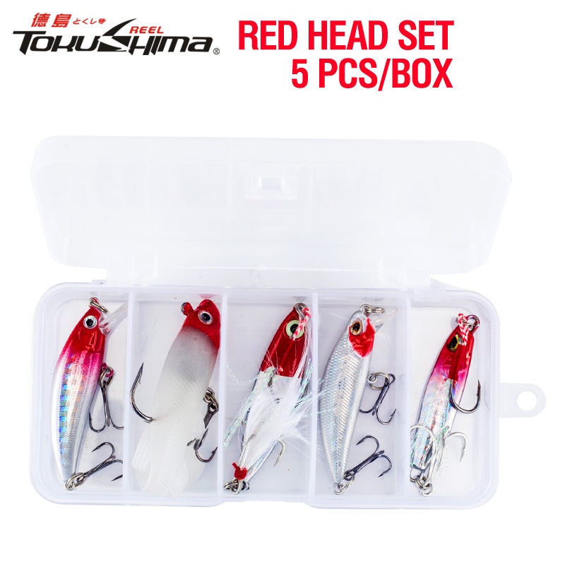 5pcs / Kotak Umpan Pancing Kepala Merah 5 / 5 / 8.5 / 5.6 / 5.8cm Bahan Plastik Keras Lembut Dengan Mata 3D