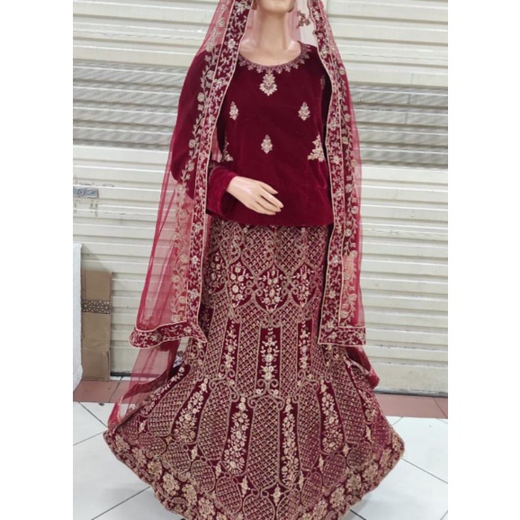 Lehenga Bludru Baju Pengantin India Siap Pakai Baldu Bollywood Wedding Jodha Akbar
