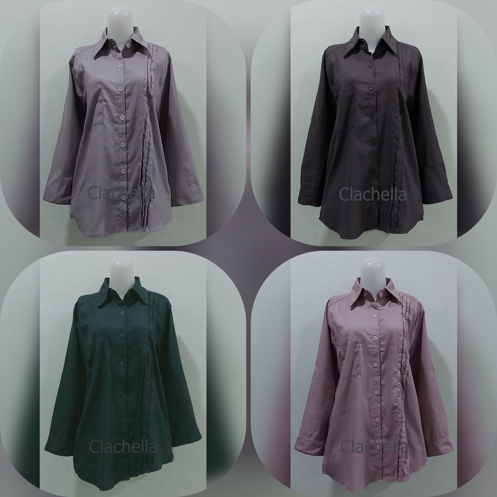 Clachella Kemeja Wanita Motif Polos, Baju Atasan Wanita B908603/B903603