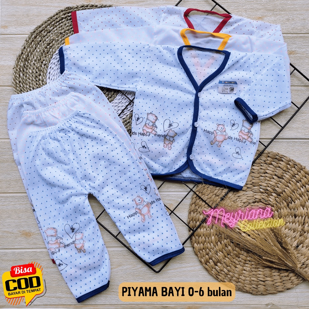 3 Setelan Baju Bayi Lengan Panjang Motip Tedy Bear Usia 0-6 Bulan Meyriana Collection