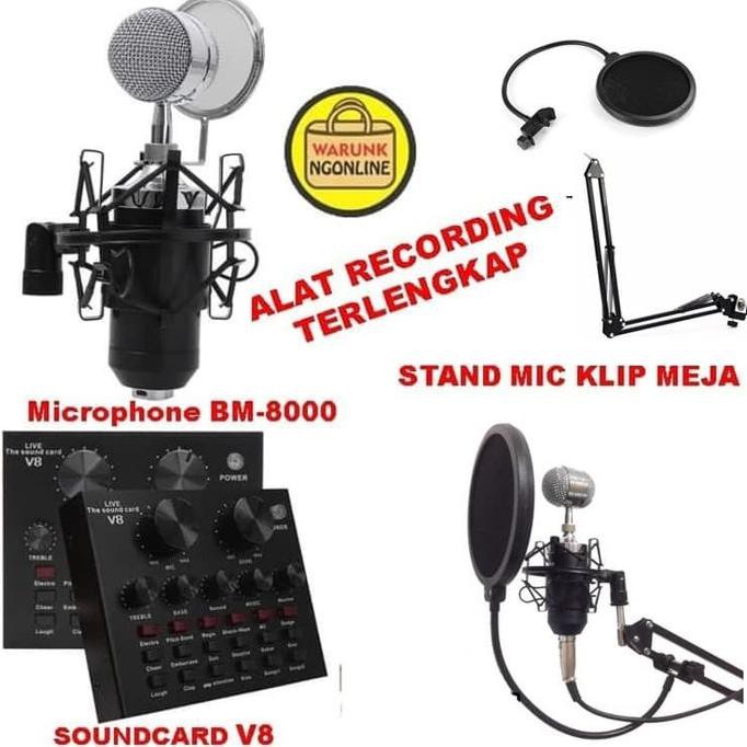 Alat rekaman / karaoke / youtuber smule mic bm-8000 soundcard v8 stand